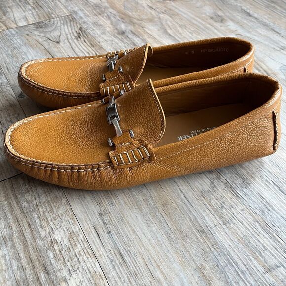 Donald Pliner Loafer Men\'s 8 M WHEAT Slip-On BASILIOTC $275 NWOT Silver Hardware